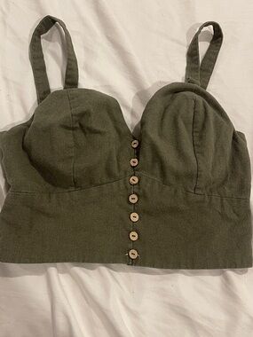 H&M Olive Green Button-Front Crop Top